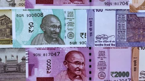 Indian paper currency, rupees, for financial transactions and exchange. Indian rupee