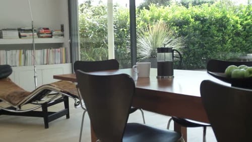 WS, Track,view on living room in contemporary house, UK