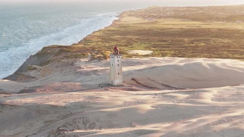 Aerial view of Rubjerg Knude Lighthouse, Denmark.