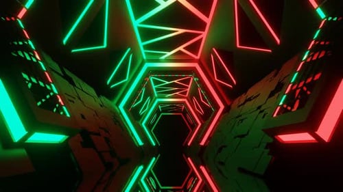 Red And Turquoise Futuristic Sci Fi Corridor Background Vj Loop In 4K