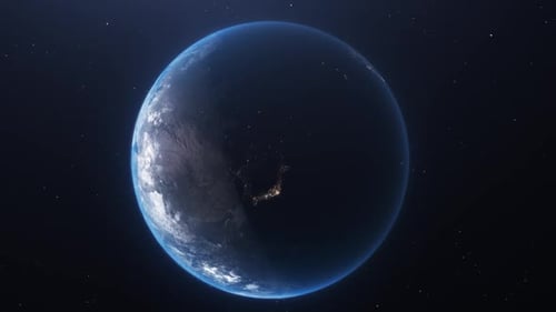 Rotating Planet Earth with Night City Lights from Space