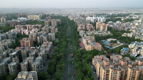 Arial 4k 60fps da mistura de cidade indiana, Dwarka, vila e cidade