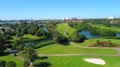 Fly over over a resort community golf course in St.Petersburg, Florida