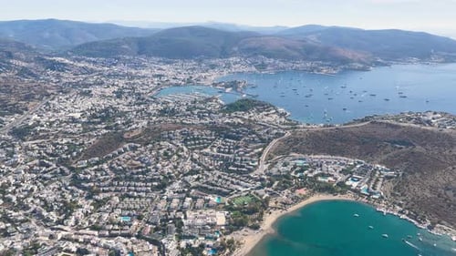 Aerial Video Bodrum Luxury Villas Near Coastline with Sea View Turkey