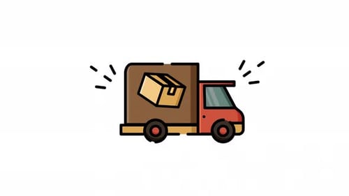 Animated Filled Icon of Delivery Truck with Parcel on the Back