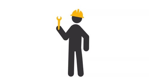 Flat Design Animated Worker Icon Holding Wrench