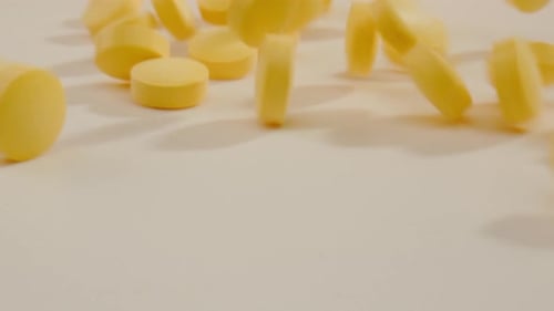 Pills and Vitamins Macro Close Up View of Womans Hands Holding Plenty of Different Drugs Painkillers