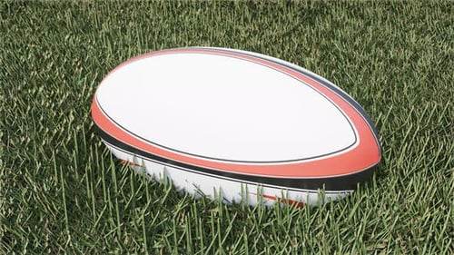 Animated Rugby Ball Resting on Green Grass Field
