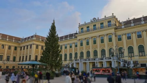 4K Schönbrunn Palace Christmas tree and its festive winter holiday market in Vienna, Austria