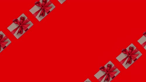 Animated Background of Gift Boxes with a Red Bow on a Red Background with Place for Inserting the