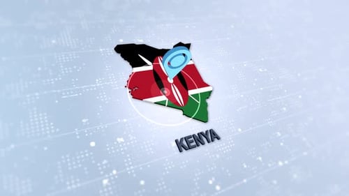 Animated Kenya Country Map with Flag and Location Pin