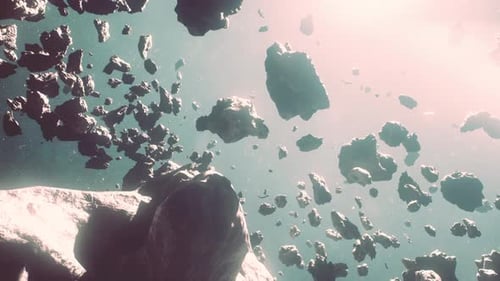 Asteroids floating in space