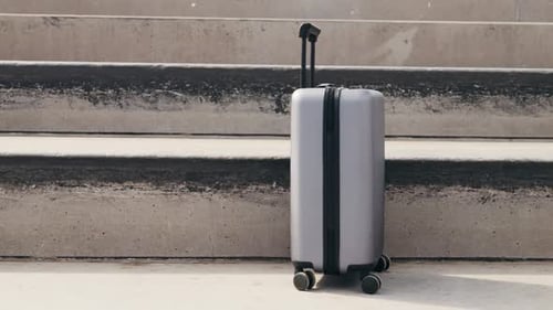 Tourist Man with Suitcase Baggage in Spain A Traveler with Luggage Suit Jacket on Business Street Go