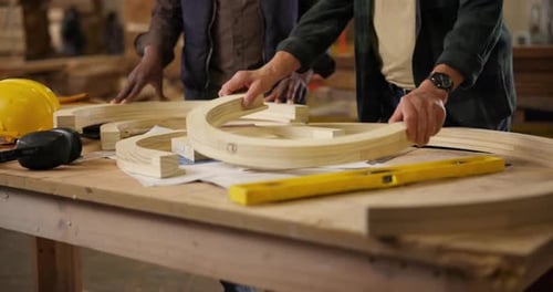 Wood, creative and carpenter planning design in workshop for furniture, manufacturing