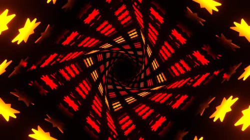 Orangefarbenes und rotes spiralförmiges Neonprisma mit Weltraumhintergrund VJ Loop in 4K