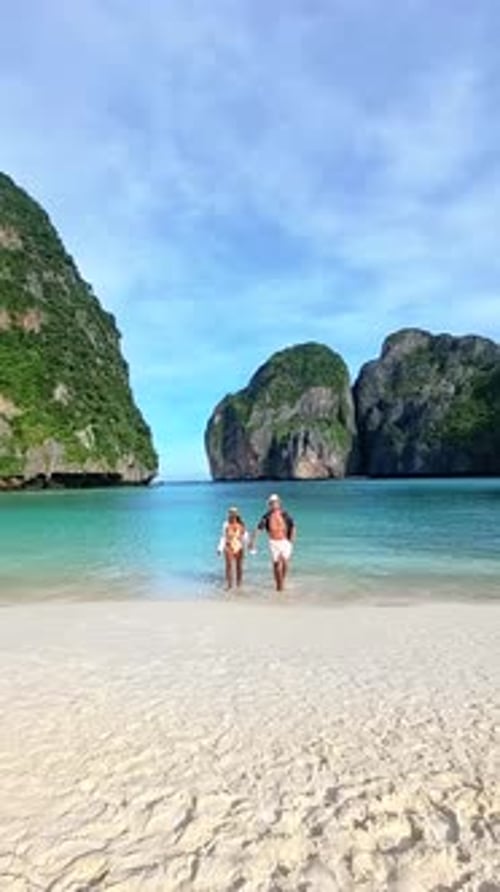 a Couple of Men and Woman Visit Maya Bay Koh Phi Phi Thailand