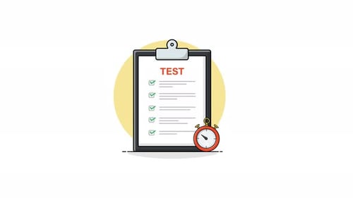 Flat Design Test Checklist with Stopwatch Completion Animation