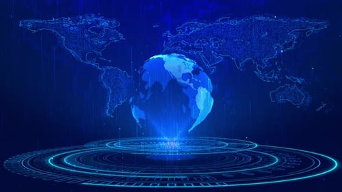 Network connection Abstract technology background digital connecting data planet. Map Earth of dots.