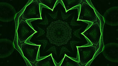 Green and black background with star pattern on it. Kaleidoscope VJ loop