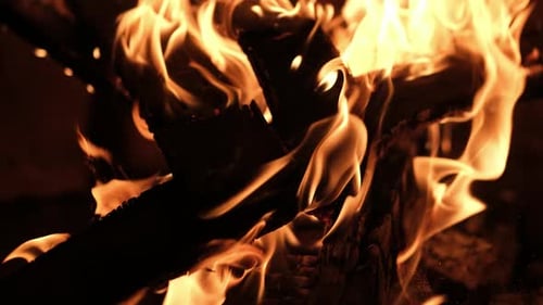 Firewood Burns Close Up Flame Fire Slow Motion