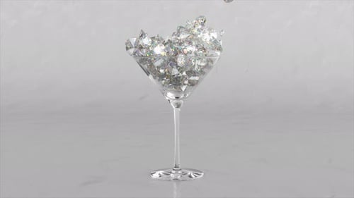 The Diamonds Fill the Martini Glass to the Brim and Scatter Around Icecube Falling Cocktail Glass 3d