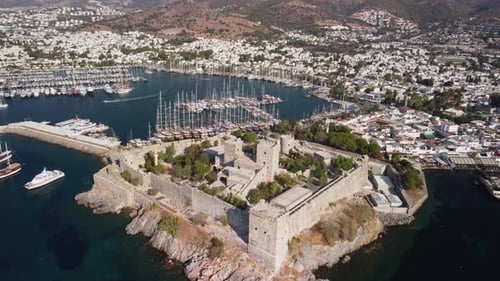 Awesome aerial view of Bodrum Castle and Bodrum Marina, Turkey