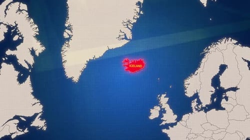 Animated World Map Highlight: Iceland Location