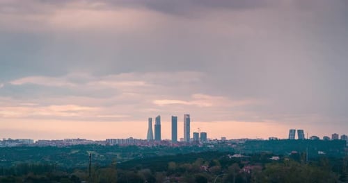 Rainy sunset Madrid Skyline timelapse