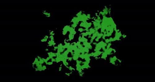 Digital Europe Map Animation with Flowing Data Grid