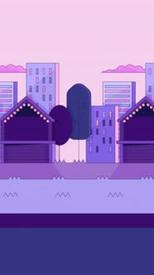 Urban fair market stalls in dusk park in motion lofi vertical animation background