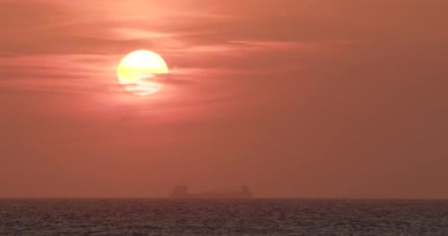 Cargo Ship Coming Back to the Harbour at Sunset France Oil Tanker Ship Cruising in the Open Sea