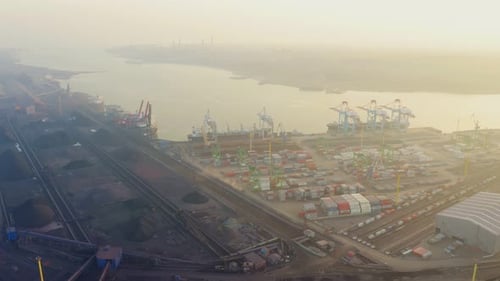 Aerial View of the Cargo Port Bay on a Summer Sunny Evening