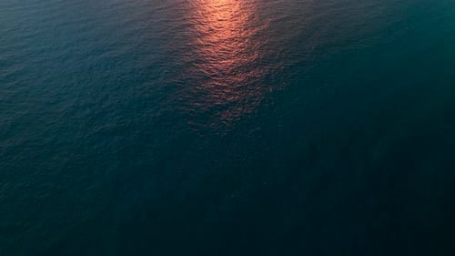 Aerial View Fiery Colors of the Sunset Over the Calm Mediterranean Sea