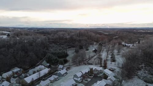 Aerial View of Quiet Suburb in Morgantown, West Virginia Blanketed in Snow