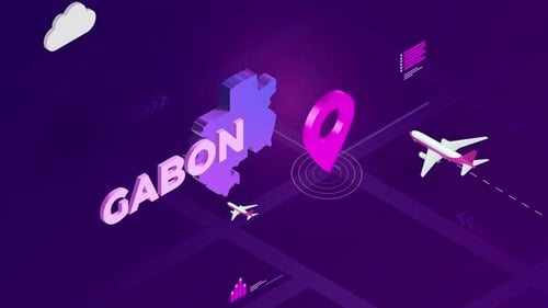 Isometric Gabon Map Travel Destination Pin Animation