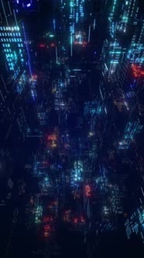 Vertical Futuristic Digital Information Grid Fly-Through Loop