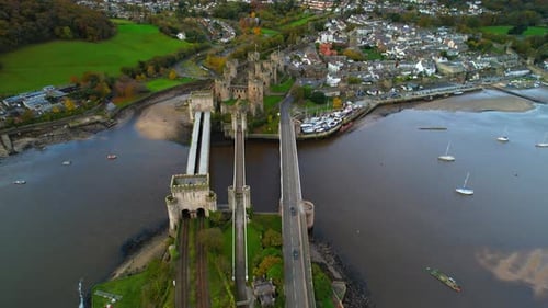 Conwy Castle Fortress in North Wales, UK - Aerial