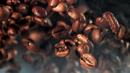 Super Slow Motion Coffee Beans with Smoke Filmed on a Highspeed Camera at 1000 Fps