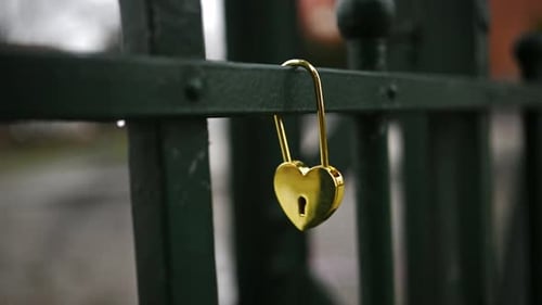 HeartShaped Lock Hangs On Bridge