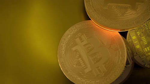 Golden 3D Bitcoin Cryptocurrency Coins Rotating Animation