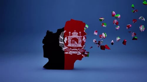 Afghanistan Map with Flag Assembling Pieces Animation