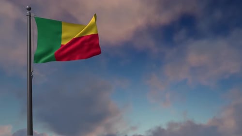 Realistic Benin Flag Waving with Cloudy Sky