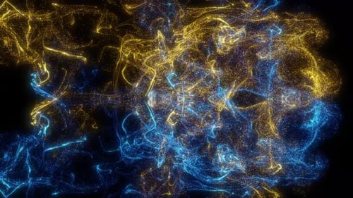 Blue And Golden Magic Particle Animation. Magical Parity Moving Animation On Black Background