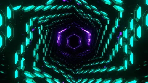 Purple And Turquoise Hexagonal Neon Honeycomb Tunnel Background Vj Loop In 4K