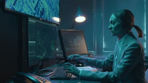 Female Security Department Worker Monitoring Territory