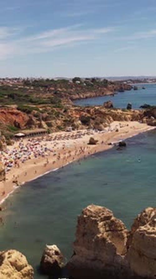 Vertical Video Beautiful Beach of Albufeira. Algarve, Portugal