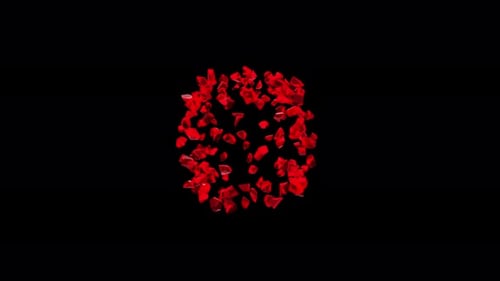 Abstract Red Geometric Particles Exploding and Scattering