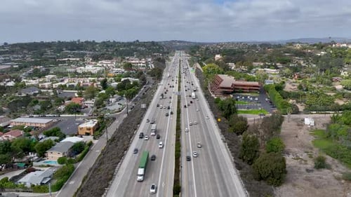 Aerial View of Traffic on a Highway with a Lot of Cars in San Diego