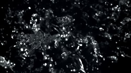 Clear water splashes up with droplets on black background