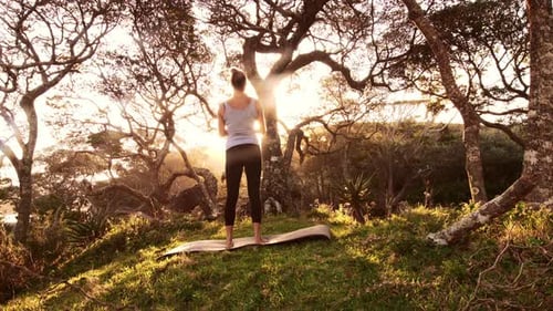 Gesunde junge unabhängige Yoga-Praktizierende, die Meditation praktiziert und posiert auf Beautiful